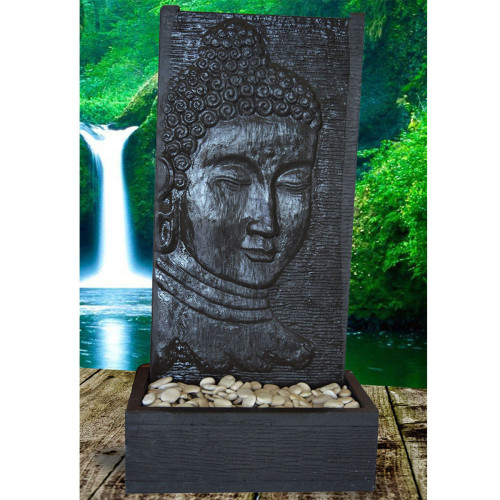 Fontaine à débordement H140 cm tête de Bouddha noire