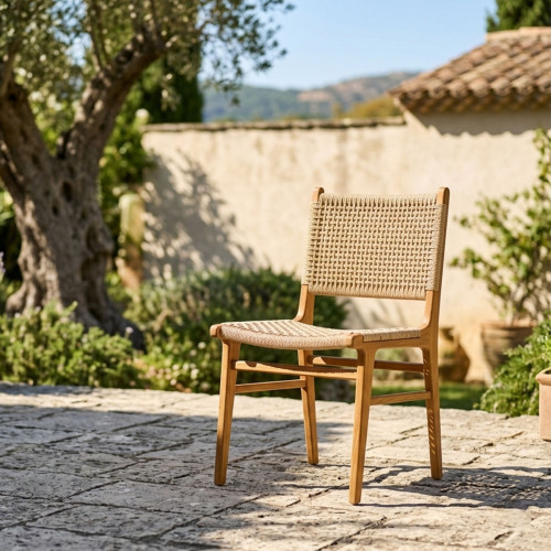 Chaise Mulia teck et cordage beige