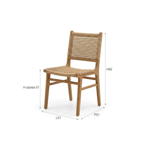 Chaise Mulia teck et cordage beige
