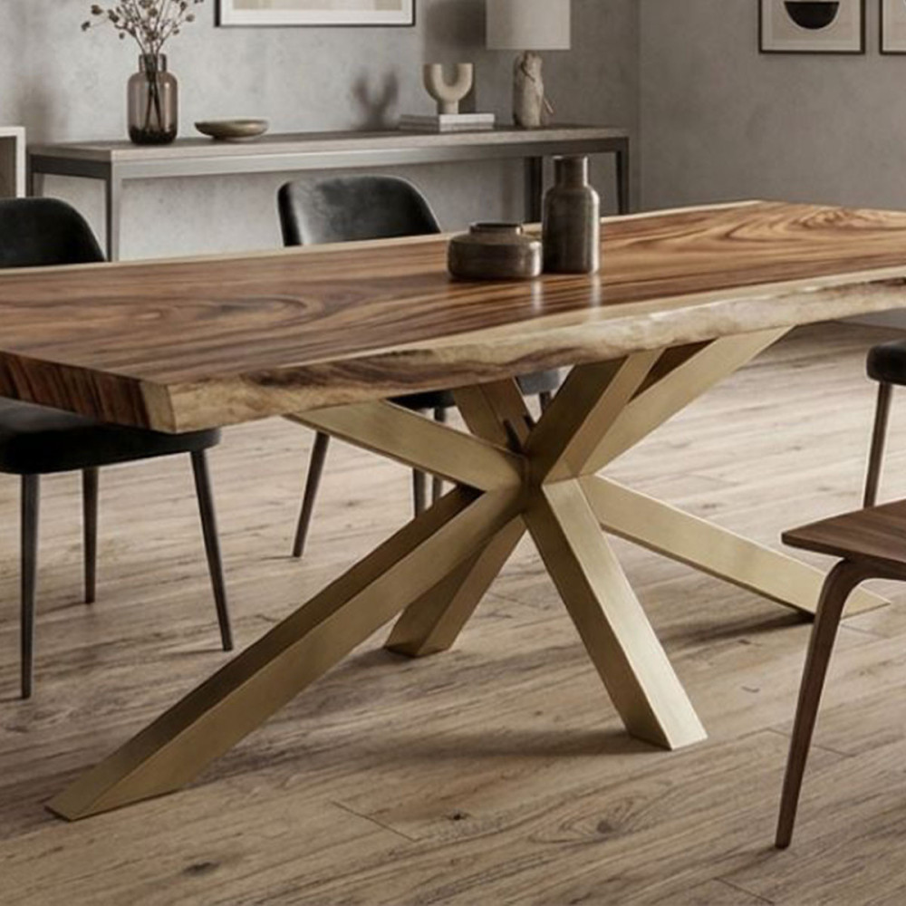 Pied table central mikado L200x70 cm en métal thermolaqué Gold (doré)