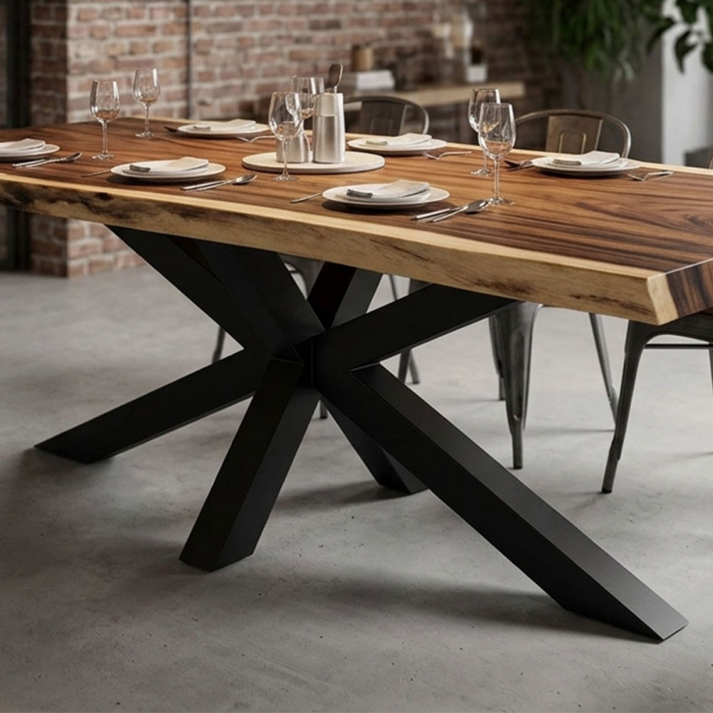Pied table central mikado L200x70 cm métal thermolaqué noir