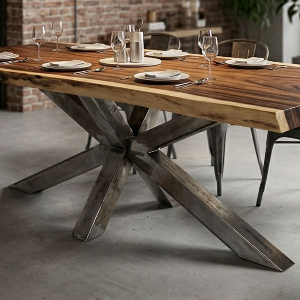 Pied table central mikado L200x70 cm en métal brut